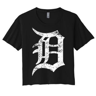 Distressed Detroit D Lettering Design Women's Crop Top Tee