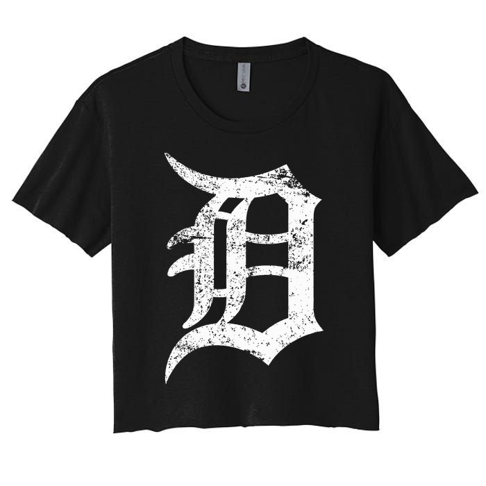 Distressed Detroit D Lettering Design Women's Crop Top Tee