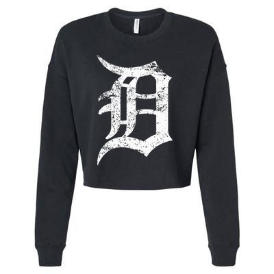 Distressed Detroit D Lettering Design Cropped Pullover Crew