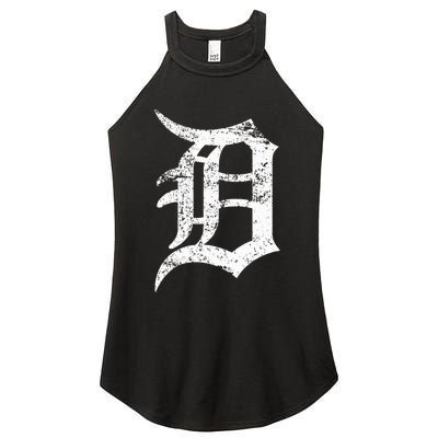 Distressed Detroit D Lettering Design Women’s Perfect Tri Rocker Tank