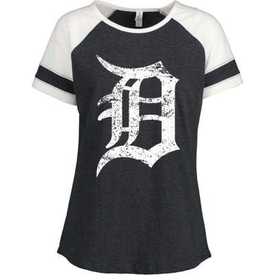 Distressed Detroit D Lettering Design Enza Ladies Jersey Colorblock Tee