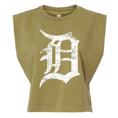 Distressed Detroit D Lettering Design Garment-Dyed Women's Muscle Tee