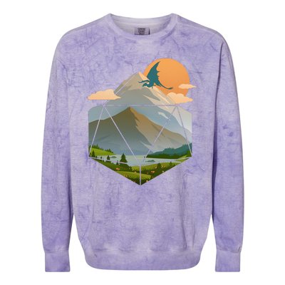 Dungeons Dragons DnD D20 Dice Mountain Nature Scene Colorblast Crewneck Sweatshirt