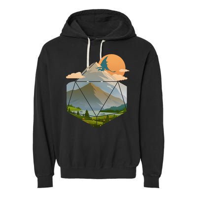 Dungeons Dragons DnD D20 Dice Mountain Nature Scene Garment-Dyed Fleece Hoodie