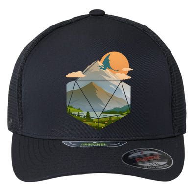 Dungeons Dragons DnD D20 Dice Mountain Nature Scene Flexfit Unipanel Trucker Cap