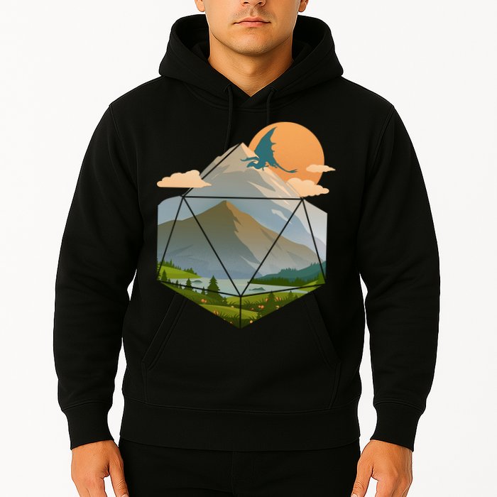 Dungeons Dragons DnD D20 Dice Mountain Nature Scene Hoodie
