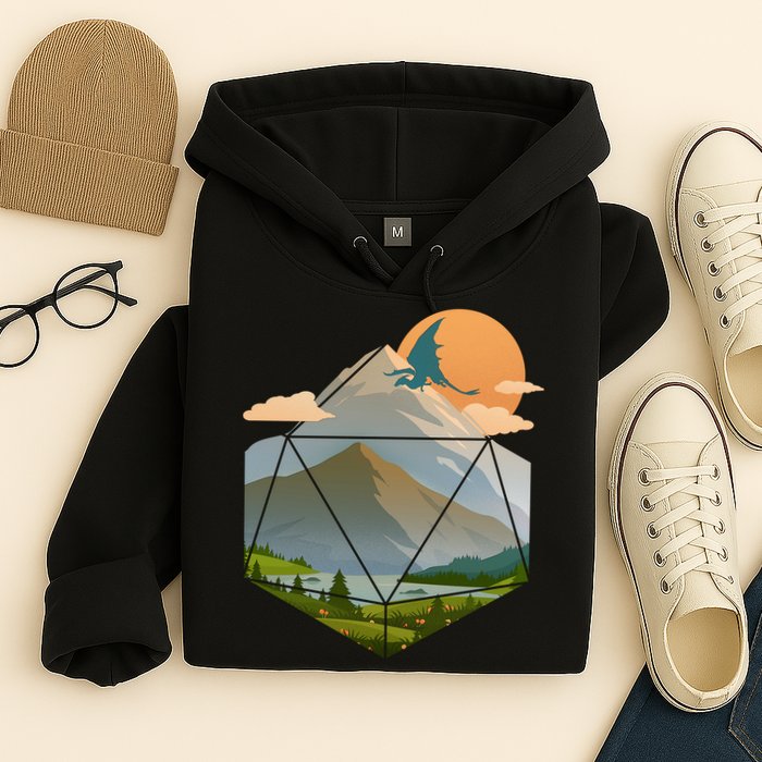 Dungeons Dragons DnD D20 Dice Mountain Nature Scene Hoodie