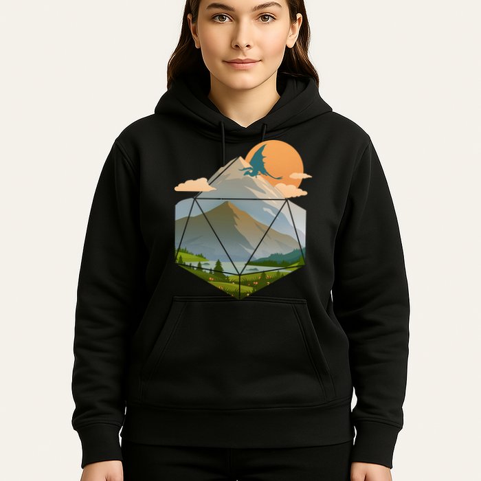 Dungeons Dragons DnD D20 Dice Mountain Nature Scene Hoodie