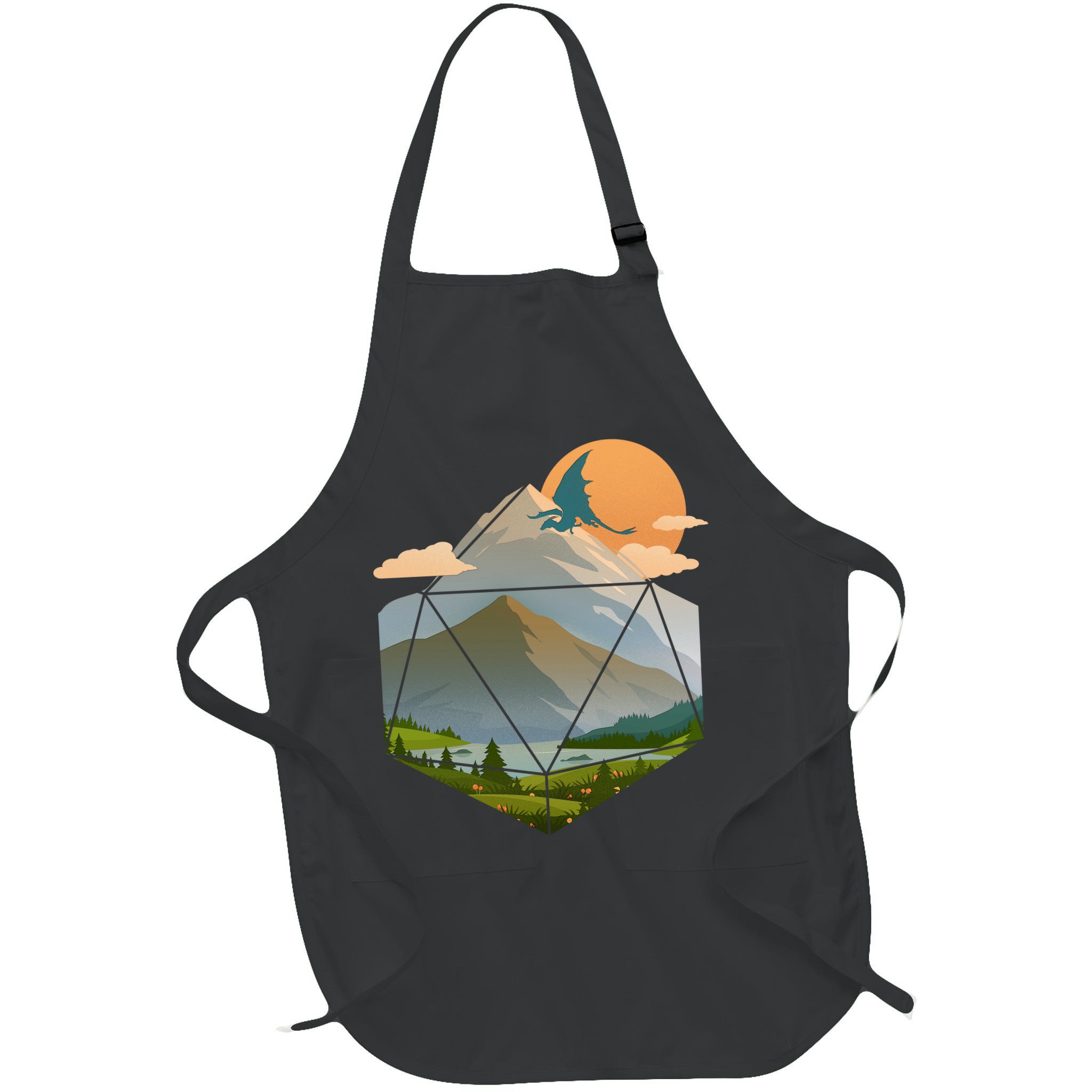 Dungeons Dragons DnD D20 Dice Mountain Nature Scene Apron