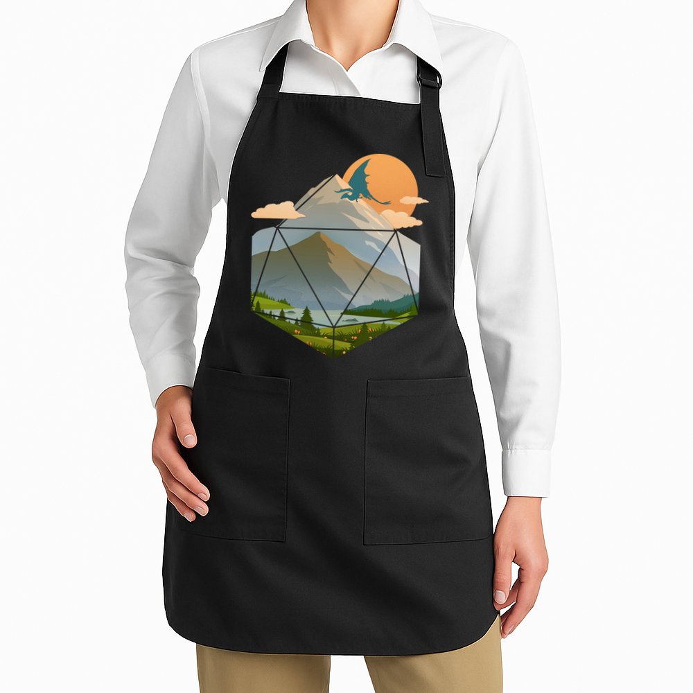 Dungeons Dragons DnD D20 Dice Mountain Nature Scene Apron
