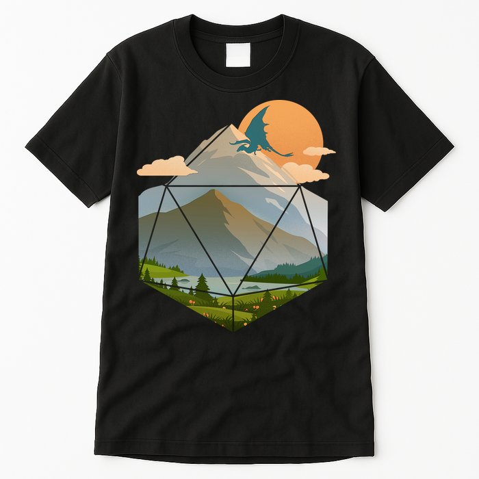 Dungeons Dragons DnD D20 Dice Mountain Nature Scene Tall T-Shirt