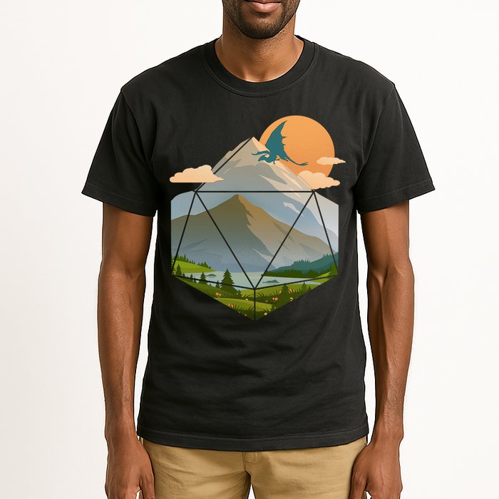 Dungeons Dragons DnD D20 Dice Mountain Nature Scene Tall T-Shirt