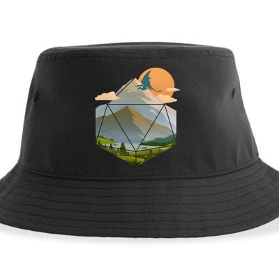Dungeons Dragons DnD D20 Dice Mountain Nature Scene Sustainable Bucket Hat