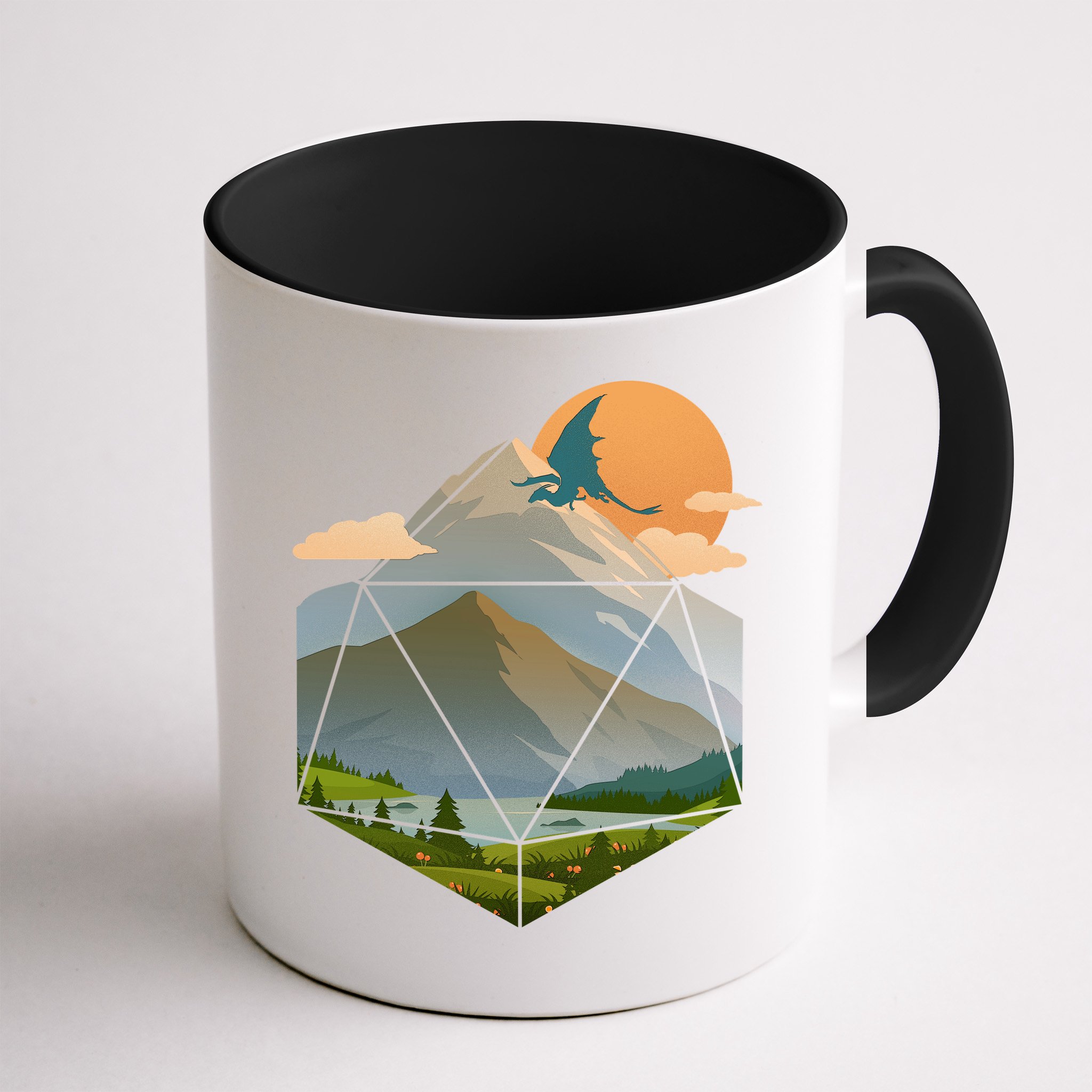 Dungeons Dragons DnD D20 Dice Mountain Nature Scene Mug