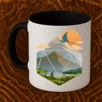 Dungeons Dragons DnD D20 Dice Mountain Nature Scene Mug