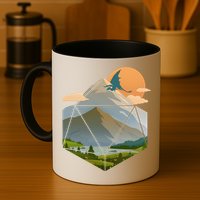 Dungeons Dragons DnD D20 Dice Mountain Nature Scene Mug
