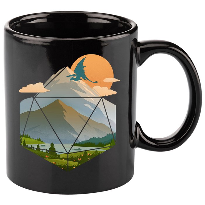 Dungeons Dragons DnD D20 Dice Mountain Nature Scene 11oz C Handle Ceramic Mug