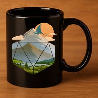 Dungeons Dragons DnD D20 Dice Mountain Nature Scene 11oz C Handle Ceramic Mug