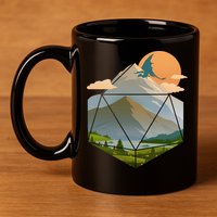 Dungeons Dragons DnD D20 Dice Mountain Nature Scene 11oz C Handle Ceramic Mug