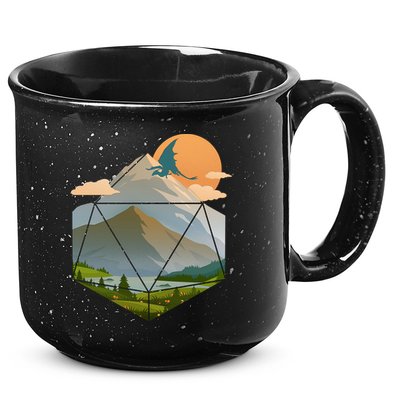 Dungeons Dragons DnD D20 Dice Mountain Nature Scene 15oz Campfire Ceramic Mug