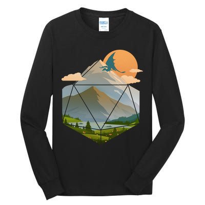 Dungeons Dragons DnD D20 Dice Mountain Nature Scene Tall Long Sleeve T-Shirt