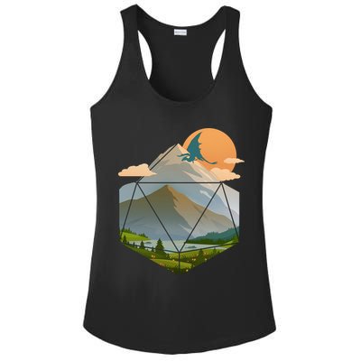Dungeons Dragons DnD D20 Dice Mountain Nature Scene Ladies PosiCharge Competitor Racerback Tank