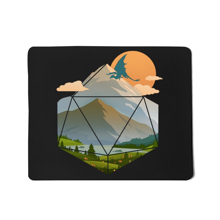 Dungeons Dragons DnD D20 Dice Mountain Nature Scene Mousepad