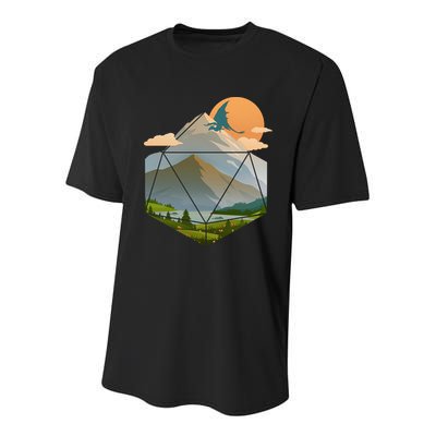 Dungeons Dragons DnD D20 Dice Mountain Nature Scene Youth Performance Sprint T-Shirt