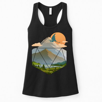 Dungeons Dragons DnD D20 Dice Mountain Nature Scene Womens Tank Top