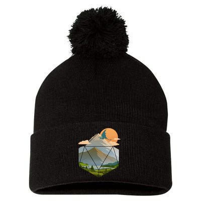 Dungeons Dragons DnD D20 Dice Mountain Nature Scene Pom Pom 12in Knit Beanie
