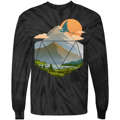 Dungeons Dragons DnD D20 Dice Mountain Nature Scene Tie-Dye Long Sleeve Shirt