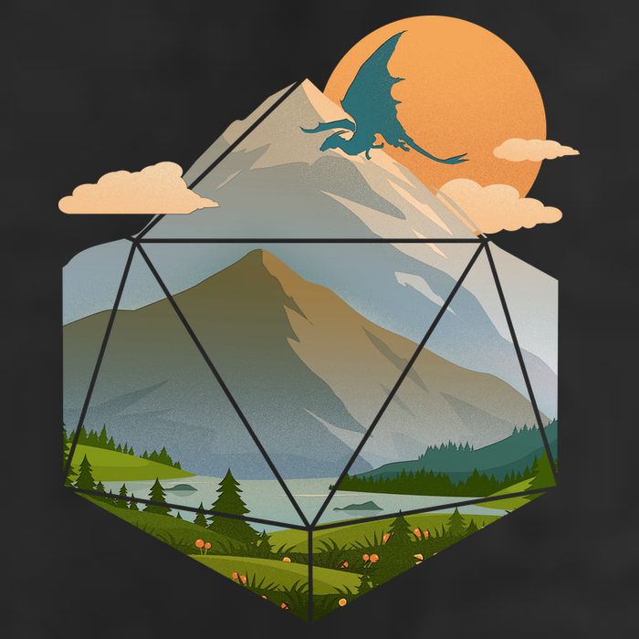 Dungeons Dragons DnD D20 Dice Mountain Nature Scene Trucker Hat