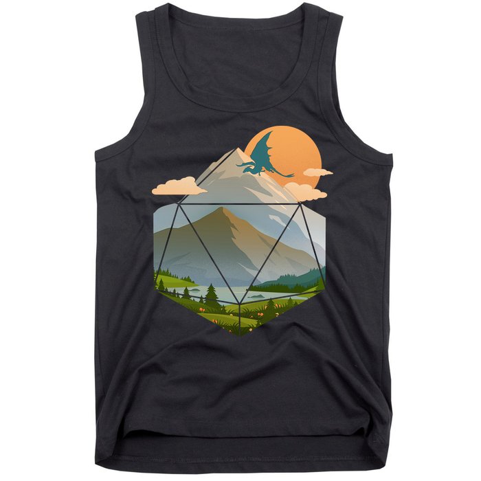 Dungeons Dragons DnD D20 Dice Mountain Nature Scene Tank Top
