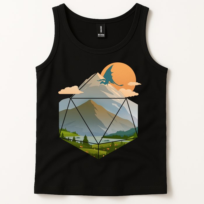 Dungeons Dragons DnD D20 Dice Mountain Nature Scene Tank Top