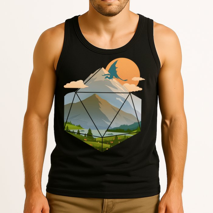 Dungeons Dragons DnD D20 Dice Mountain Nature Scene Tank Top