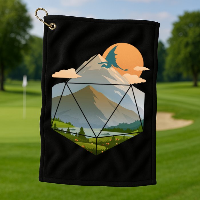 Dungeons Dragons DnD D20 Dice Mountain Nature Scene Golf Towel
