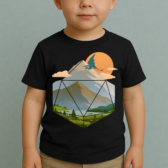 Dungeons Dragons DnD D20 Dice Mountain Nature Scene Toddler T-Shirt
