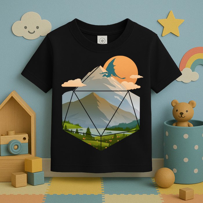 Dungeons Dragons DnD D20 Dice Mountain Nature Scene Toddler T-Shirt