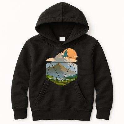 Dungeons Dragons DnD D20 Dice Mountain Nature Scene Kids Hoodie