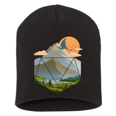 Dungeons Dragons DnD D20 Dice Mountain Nature Scene Short Acrylic Beanie