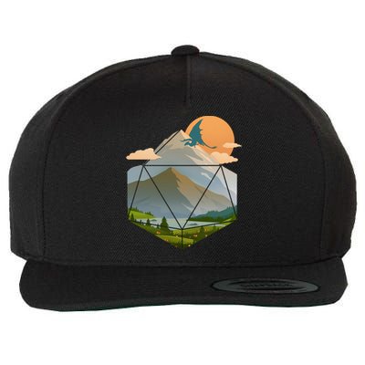 Dungeons Dragons DnD D20 Dice Mountain Nature Scene Wool Snapback Cap