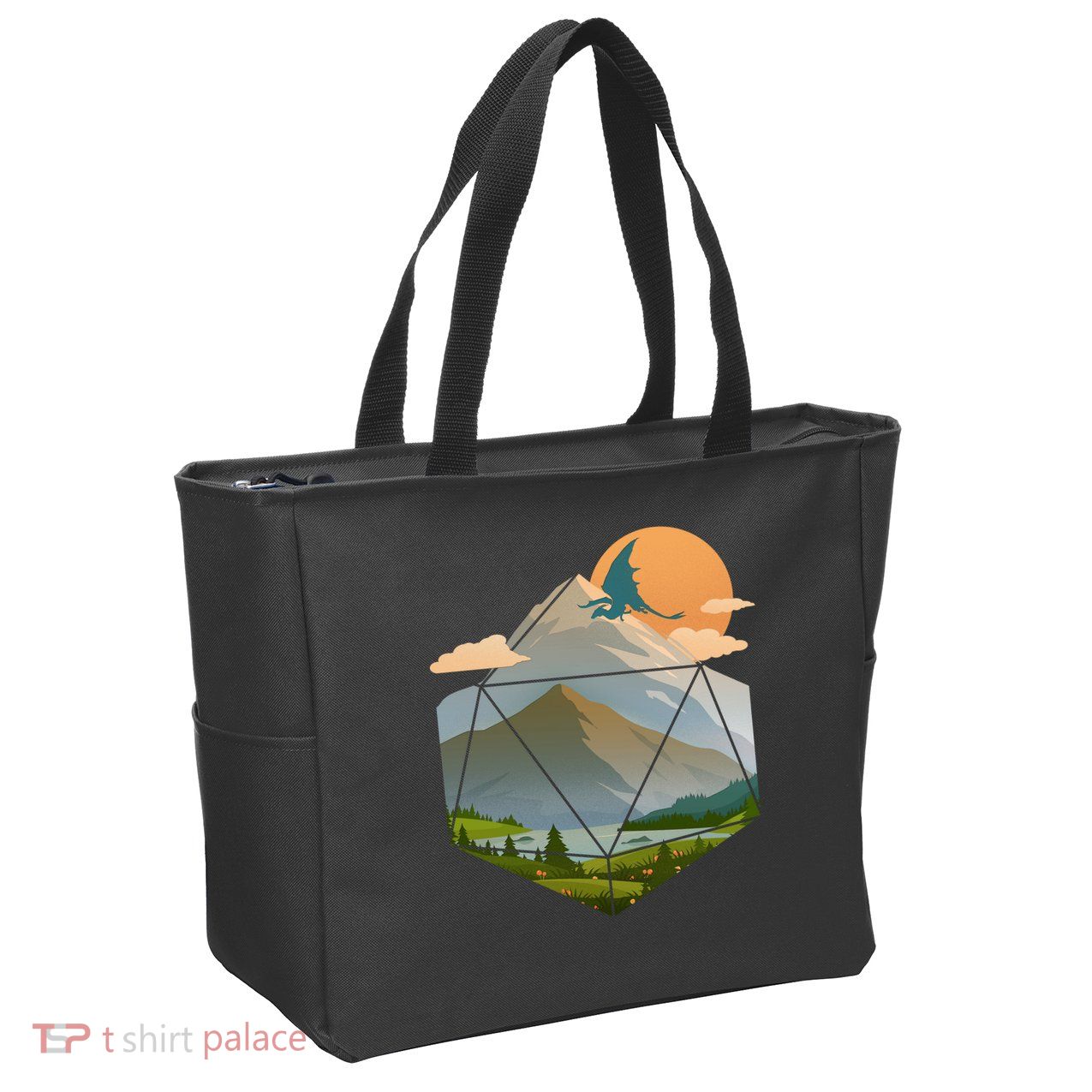 Dungeons Dragons DnD D20 Dice Mountain Nature Scene Zip Tote Bag