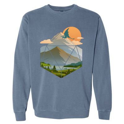 Dungeons Dragons DnD D20 Dice Mountain Nature Scene Garment-Dyed Sweatshirt