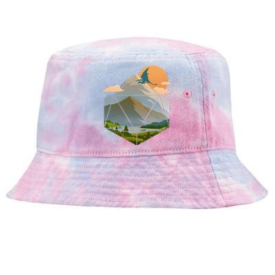 Dungeons Dragons DnD D20 Dice Mountain Nature Scene Tie-Dyed Bucket Hat