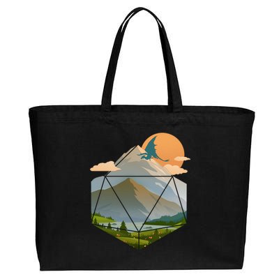 Dungeons Dragons DnD D20 Dice Mountain Nature Scene Cotton Canvas Jumbo Tote