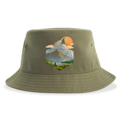 Dungeons Dragons DnD D20 Dice Mountain Nature Scene Sustainable Bucket Hat