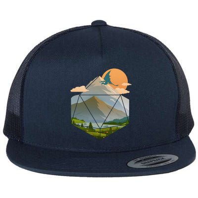 Dungeons Dragons DnD D20 Dice Mountain Nature Scene Flat Bill Trucker Hat