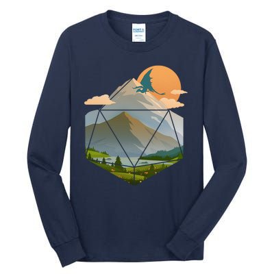 Dungeons Dragons DnD D20 Dice Mountain Nature Scene Tall Long Sleeve T-Shirt