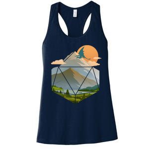 Dungeons Dragons DnD D20 Dice Mountain Nature Scene Women's Racerback Tank