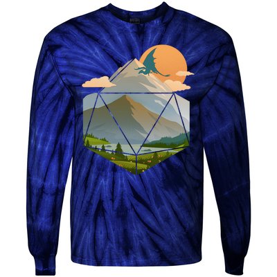 Dungeons Dragons DnD D20 Dice Mountain Nature Scene Tie-Dye Long Sleeve Shirt